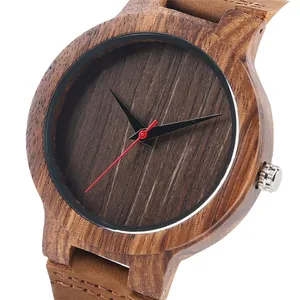 Relojes minimalistas de madera Natural de bambú para hombre, correa de cuero genuino de lujo, Reloj de madera, de cuarzo, masculino