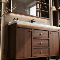 Meuble de salle de bain moderne en bois massif, très vendu, avec miroir, lavabo, robinet et égouttoir en cuivre, fixation murale, pour chambre et maison