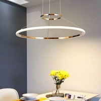 Plafonnier Led suspendu composé d'anneaux linéaires, design moderne, intensité d'éclairage réglable, luminaire décoratif de plafond, diamètre réglable, idéal pour un hôtel