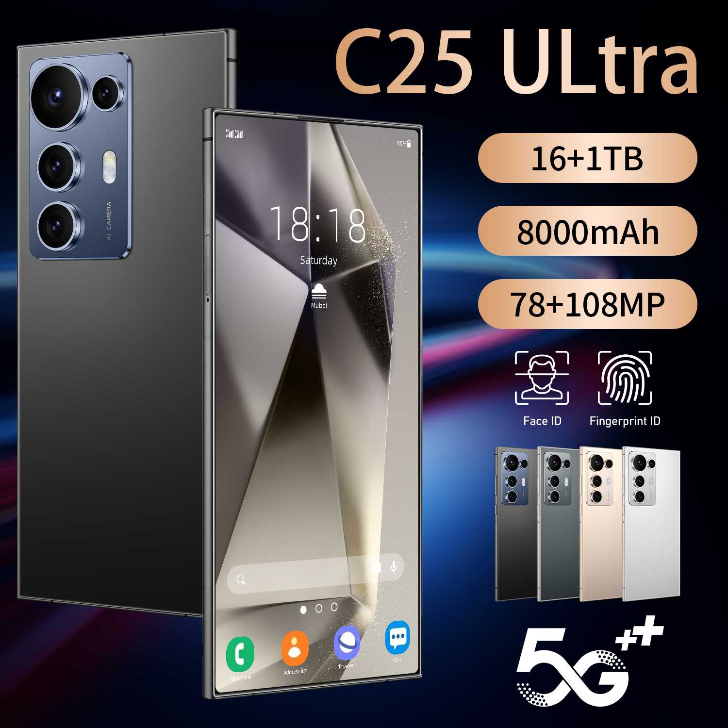 C25 Ultra 5G Phone Android 14.0 6.8-Inch HD OLED 90Hz Screen Deca