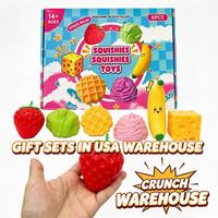 Jouet anti-stress souple et sonore en forme de gaufre de chou croustillant, fraise et banane, avec boîte cadeau - Entrepôt USA