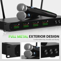 Microphone dynamique sans fil professionnel XTUGA LSY-104 True Diversity cardioïde 4 canaux avec suppression du bruit et connecteur XLR métallique