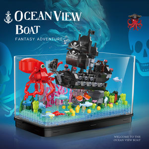 Mini jeu de blocs de construction DIY, jouet éducatif, puzzle de réservoir de poissons, en plastique, monde océanique, ensemble de briques, modèle de bateau en perles noires, nouveauté - Product Image 4