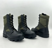 Bottes de randonnée montantes en cuir vert et noir pour hommes, à lacets, résistantes à l'eau, respirantes, pour le travail en jungle et les activités de plein air