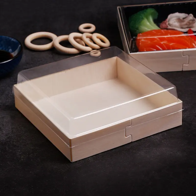 ESTICK Wooden Disposable Environmentally Friendly Takeaway Sushi Pastry Dessert Tiramisu Wooden Box For Food Container Packaging