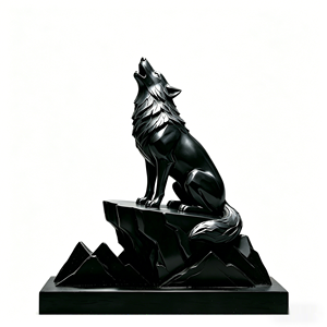 Lune hurlante, sommet azuré : sculpture abstraite de <span class=keywords><strong>loup</strong></span> noir au fini miroir. Cette sculpture a été sculptée et coulée par Bozhiyi. - Product Image 1
