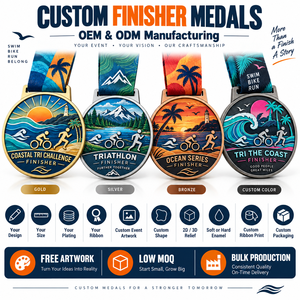 Médailles de finisseur personnalisées pour compétitions sportives OEM ODM, médailles de récompense personnalisées pour événements de triathlon et de course avec ruban sur mesure pour l'extérieur - Product Image 4