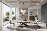 Ensembles de tables à manger, meubles italiens, style minimaliste, plateau en marbre de qualité supérieure, base en bois, fabrication sur mesure