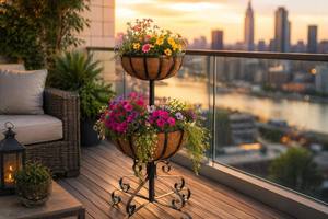 <span class=keywords><strong>Support</strong></span> de plante à 2 niveaux décoratif avec revêtement en coco écologique, <span class=keywords><strong>support</strong></span> de pot de fleurs en métal résistant aux intempéries pour patio et <span class=keywords><strong>balcon</strong></span> - Product Image 6