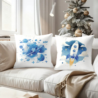 Ensemble de coussins modernes carrés tissés sur le thème de l'espace, avec des astronautes, des planètes et des fusées, pour la décoration de la chambre des enfants