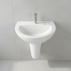 Ensemble de lavabo rectangulaire en céramique de qualité export avec demi-pied - Product Image 1