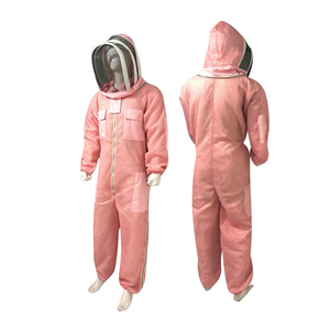 Combinaison de travail rose en polyester avec capuche, fermeture éclair intégrale, multiples poches, respirante, unisexe, vente en gros - Product Image 3