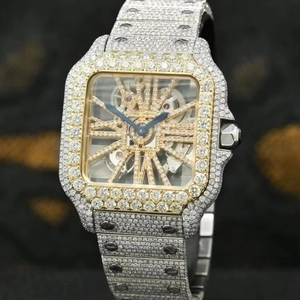 Reloj de Lujo para Hombre con Incrustaciones de Moissanita, Tono Dorado, Completamente Cubierto de Piedras, Automático, Estilo Hip Hop, Analógico - Product Image 6