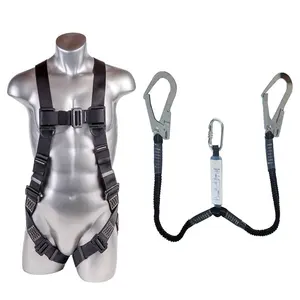 D-Ring Industrial Fall Protection Safety Harness with Shock Absorber Stretchable Lanyard full body safety harness