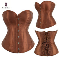 Corset amincissant en satin noir uni, style gothique, avec fermeture avant, baleines en plastique écologiques, grande taille