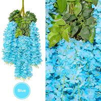 Fleur Artificielle en Soie de 110 cm, Guirlande de Wisteria Suspendue au Plafond, 3 Branches, Décoration Murale Blanche