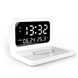 ILEPO kalender elektronik 15W, pengisi daya ponsel nirkabel untuk iPhone Samsung, stasiun Dok termometer, Jam Alarm pengisian nirkabel