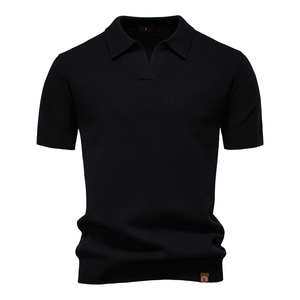 Chemise décontractée pour homme en maille unie de haute qualité, respirante, à séchage rapide, à manches courtes, à revers, anti-plis, ODM - Product Image 3