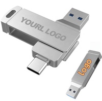 Flash Drive USB 3.0 Kecepatan Tinggi 64GB 128GB 256GB Tipe C Antarmuka Ganda USB Stick Kemasan Blister Logo Kustom Hadiah Promosi
