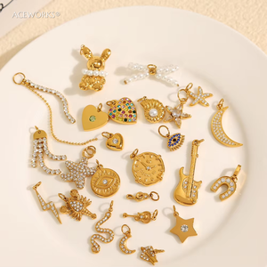 Sparkling Icons | 18K PVD Gold Plated Stainless Steel Pave Charms for Jewelry Making | Lucky Celestial Heart Star Moon Pendants - Product Image 2