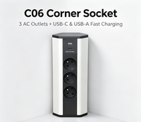 Multiprise d'extension en alliage d'aluminium compacte avec 3 prises CA + charge rapide USB-C pour chambre, bureau et salon