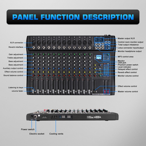 Nouveauté : Console de mixage audio professionnelle DT12 avec entrée MP3, alimentation fantôme 48 V, 12 canaux - Product Image 6
