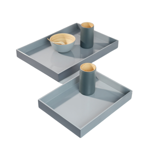 Plateaux de service durables en laque haute brillance, plateaux rectangulaires empilables avec poignées pour la maison et l'hôtellerie - Product Image 1