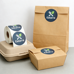 Service d'impression d'étiquettes personnalisées pour emballages alimentaires à <span class=keywords><strong>emporter</strong></span>, autocollants ronds imperméables avec logo pour emballages de plats à <span class=keywords><strong>emporter</strong></span> des restaurants - Product Image 1
