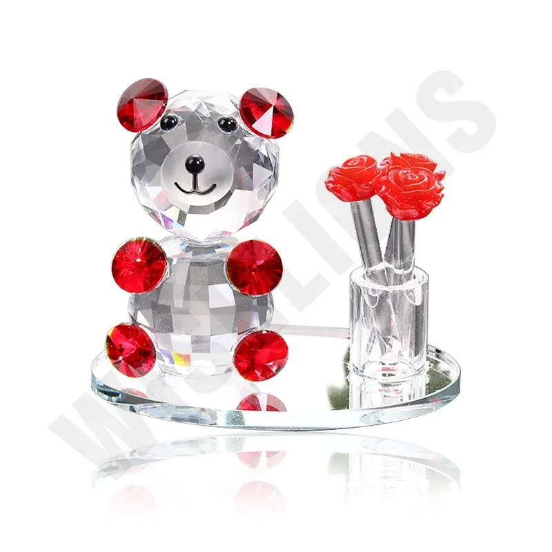 Fabricante atacado artesanato de cristal pequenos animais enfeites de vidro bonito urso dos desenhos animados festa de casamento decoração de cristal presentes