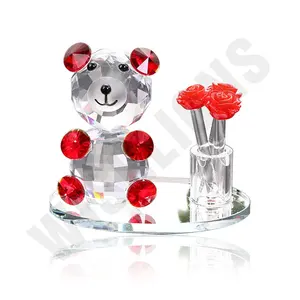 Produttore all'ingrosso artigianato di cristallo piccoli ornamenti animali carino cartone animato di vetro orso di nozze decorazione di cristallo regalo