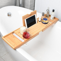 Plateau de bain extensible de luxe en bambou, résistant à l'eau, organisateur de baignoire avec support pour tablette et porte-verre à vin