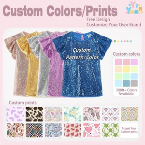Chemisier Enfant Personnalisé à Paillettes Dégradées Arc-en-ciel, Manches Courtes Volantées, Col Rond, Bouton au Dos, Décolleté Clé, Costume de Fête pour Filles, OEM - Product Image 3