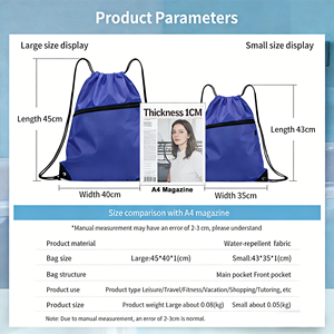 Hot Selling Polyester <b>Drawstring</b> <b>Bag</b> With Front Zipper Pocket Foldable Reusable Backpack for Sport Hiking Gym Daily Use Adults - Product Image 4