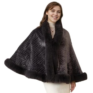Women Sparkly Diamond <b>Shawl</b> Elegant Pearl Brooch Wrap Plush Faux Fur Trimmed Cape for <b>Wedding</b> Guest Christmas Party - Product Image 5