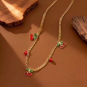 18K 금도금 스테인리스 스틸 목걸이와 체리 펜던트 주얼리 세트, 칼라 체인 스테인리스 스틸 주얼리 세트 - Product Image 5