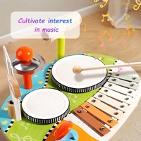 6 in 1 Montessori Wooden Musical Instruments Drum Play Kit Multi-function Wood Percussion Instruments Music Table Musical Toy