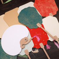 Éventail à main en papier personnalisé à faire soi-même avec poignée en bois et pompon, en forme de feuille de bananier