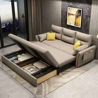 Multifunktionales Klappsofa, ausziehbares Schlafsofa aus Massivholz mit Stauraum für kleine Wohnzimmer im nordischen Stil