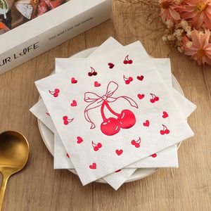 Gold-stamped <b>red</b> cherry napkins, square napkins, party and gathering special disposable <b>paper</b> napkins for restaurants, - Product Image 4