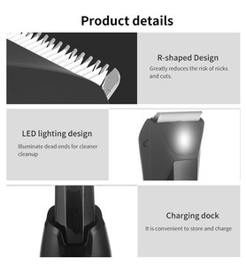Recortadora de vello púbico impermeable con cuchilla de cerámica, afeitadora eléctrica corporal para hombres, uso en seco y húmedo, kit de aseo sin raspaduras - Product Image 6