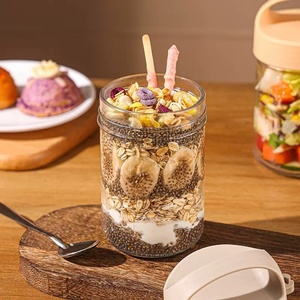 Vaso de Vidrio Sellado Portátil para Desayuno con Cuchara, para Yogur, Avena Nocturna, Ensaladas, Batidos y Cereales - Product Image 1
