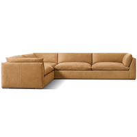 Ensemble de canapés en cuir en forme de L, design moderne et élégant, mobilier de salon, accoudoirs effilés, bordure subtile, structure en bois, designs de luxe