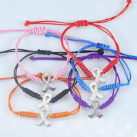 Bracelet unisexe multicolore pour la sensibilisation au cancer du sein, cordon en fer tissé à la main, ruban, emballé individuellement