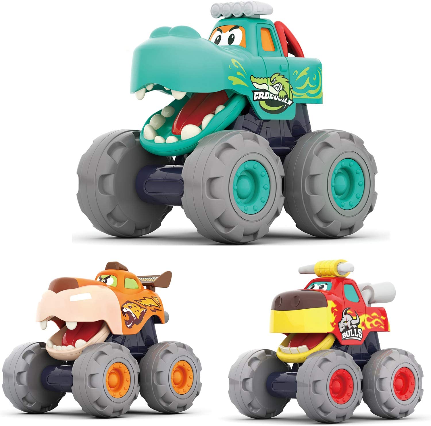 Macchinine Monster truck Toy Push & Go Crocodile Friction Powered Bull Car Pull Back Leopard Car Big Wheel Animal Toy