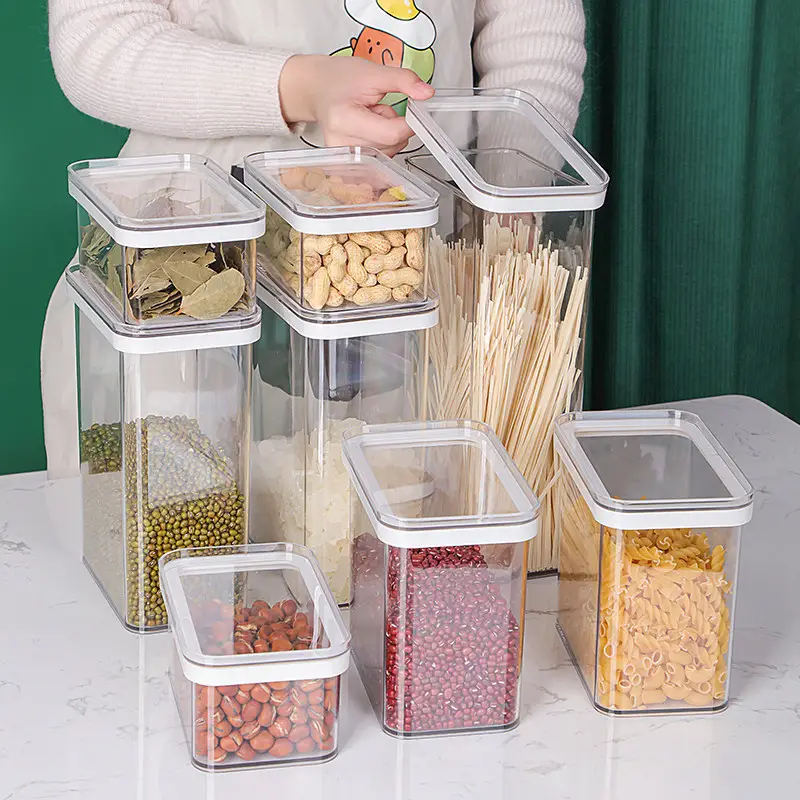 Kitchen Pantry Organization Stackable Airtight Cereal Grain Food Storage Containers Set With Plastic Cover