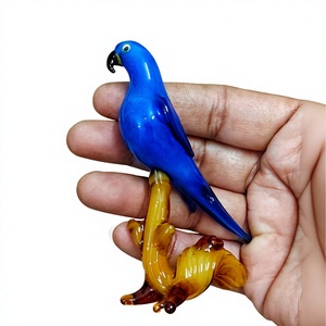 Figura de Loro de Vidrio Azul, Soplada a Mano, Decoración Animal de Estilo Contemporáneo, Adorno de Mesa de Forma Irregular - Product Image 1