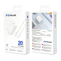 Chargeur rapide PD 20W Miccell en gros avec câble USB-C tressé vers Lightning, adaptateur de charge USB C, chargeur mural Type-C pour iPhone
