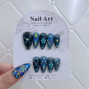 SHUANGYU <span class=keywords><strong>Uñas</strong></span> Postizas Acrílicas Hechas a Mano <span class=keywords><strong>con</strong></span> Efecto Ojo <span class=keywords><strong>de</strong></span> Gato Morado, Diseño Floral 3D <span class=keywords><strong>con</strong></span> Lámina Dorada, Reutilizables, <span class=keywords><strong>con</strong></span> Pegamento, Venta al Por Mayor, Alta Gama - Product Image 4