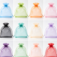 Pochette en organza avec cordon de serrage, logo personnalisé, multicolores, sac cadeau transparent pour mariage, bijoux, cosmétiques, emballage de bonbons