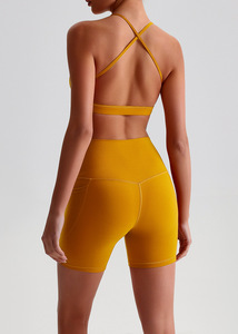 YIYI pantalones cortos de motorista de verano para mujer con bolsillos de cintura alta entrenamiento Spandex Control de barriga gimnasio correr elástico salón Yoga pantalones cortos - Product Image 6